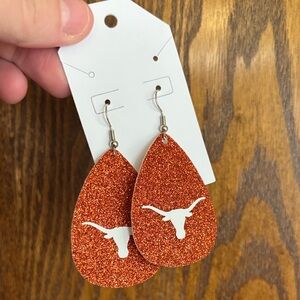 Handmade 2.5” Faux Leather Glitter Texas Longhorn Teardrop Earrings NEW